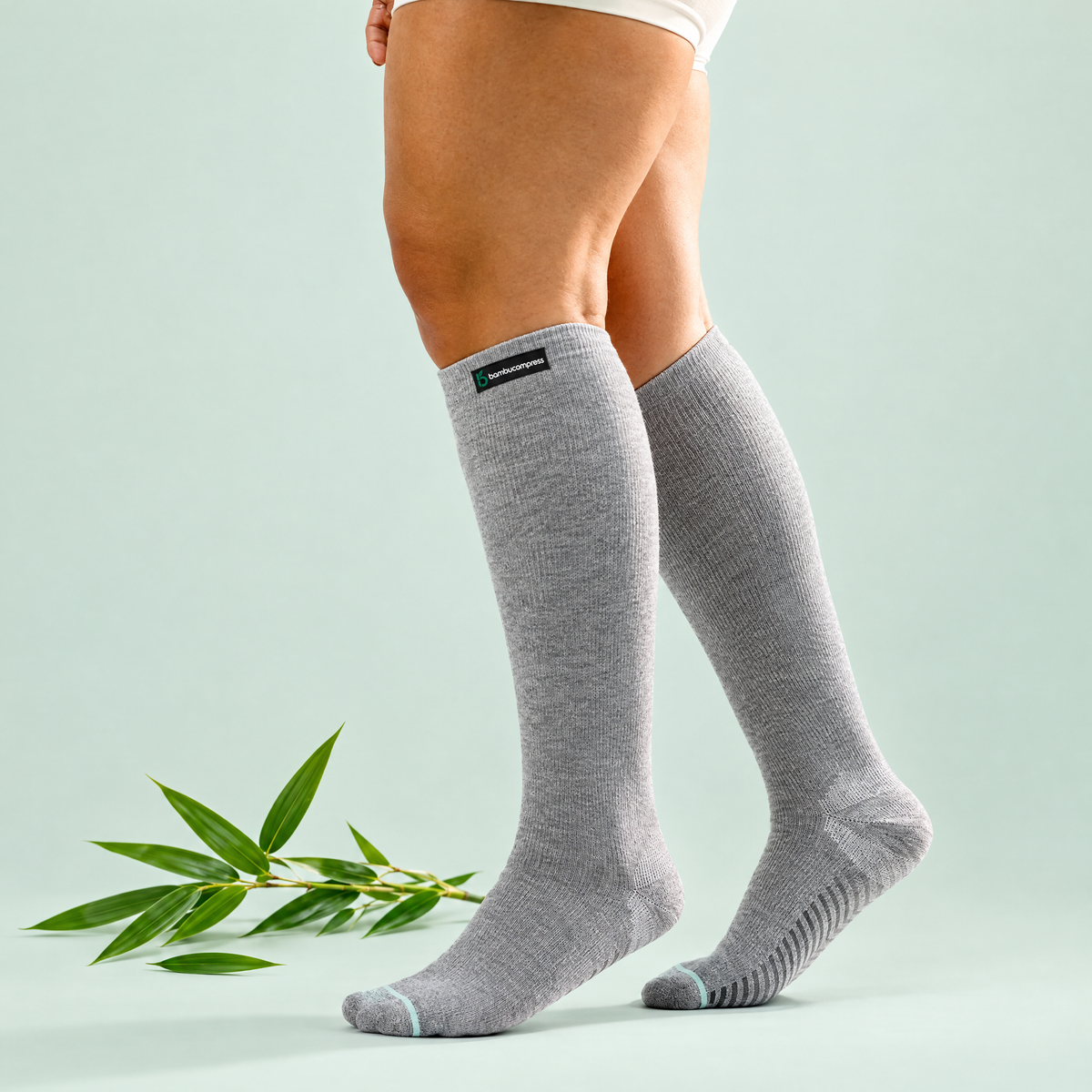 Grey knee-high bamboo compression socks