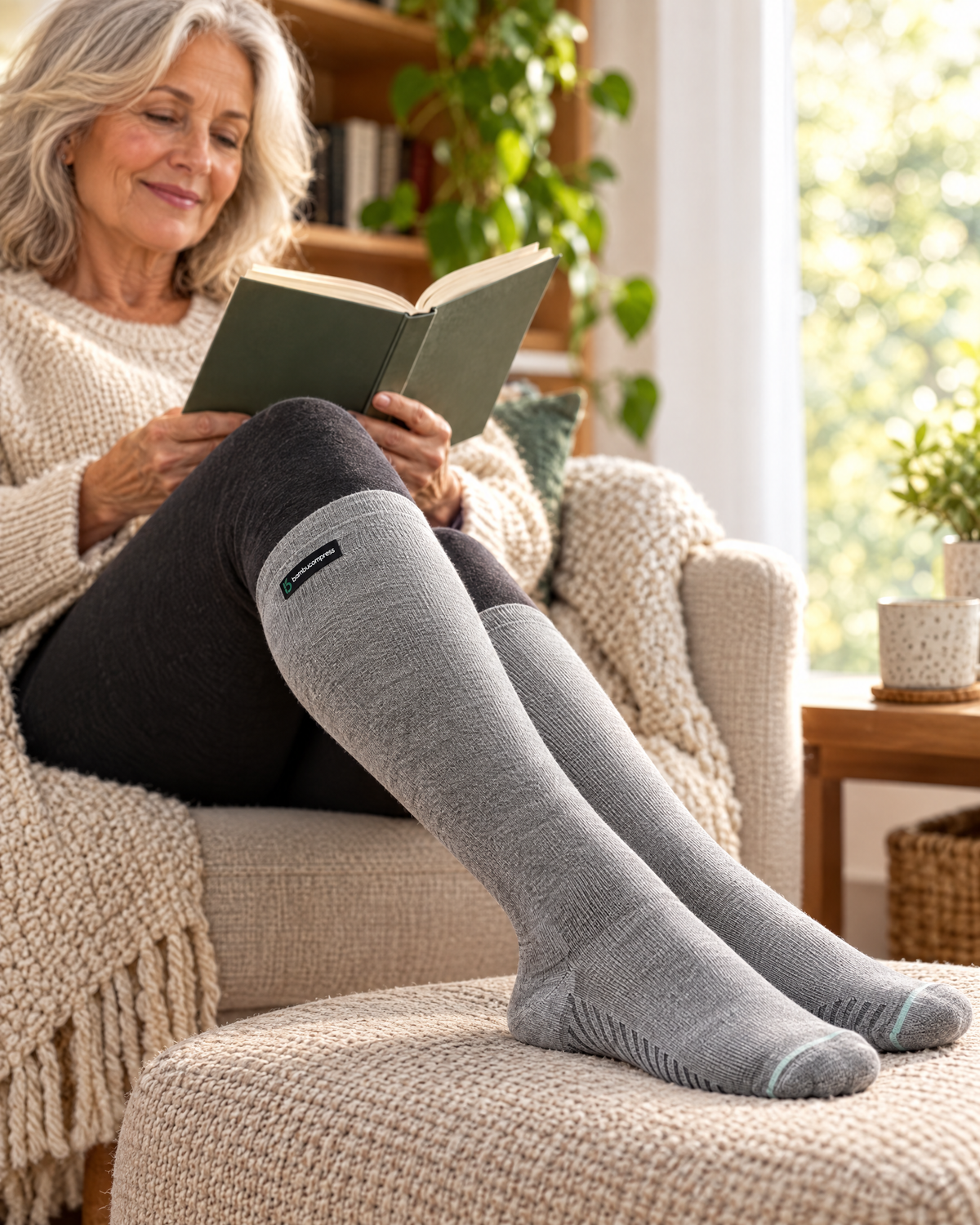 Person wearing the EASE+ Bamboo Compression Socks | Gray