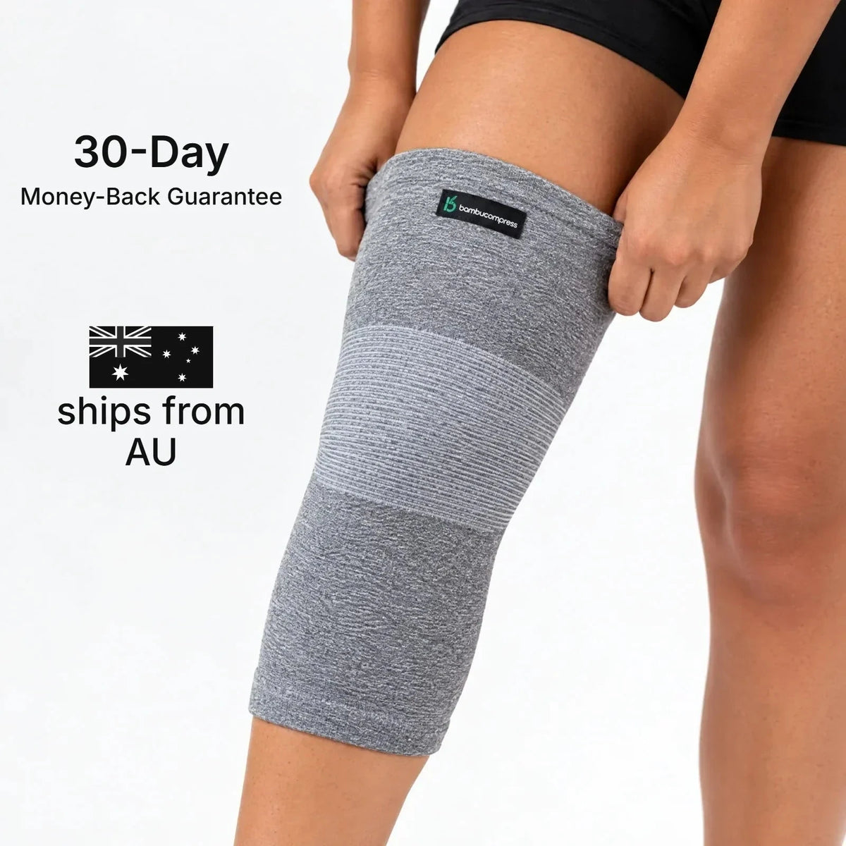 BambuCompress bamboo knee sleeve, 30-day money-back guarantee, ships from AU