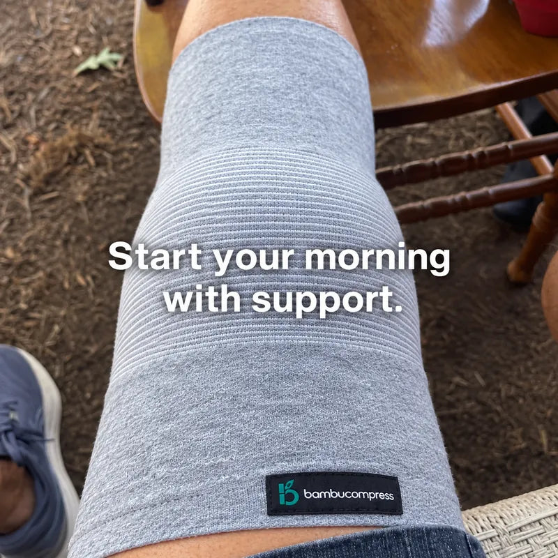 BambuCompress knee sleeve customer photo: Start your morning with support.