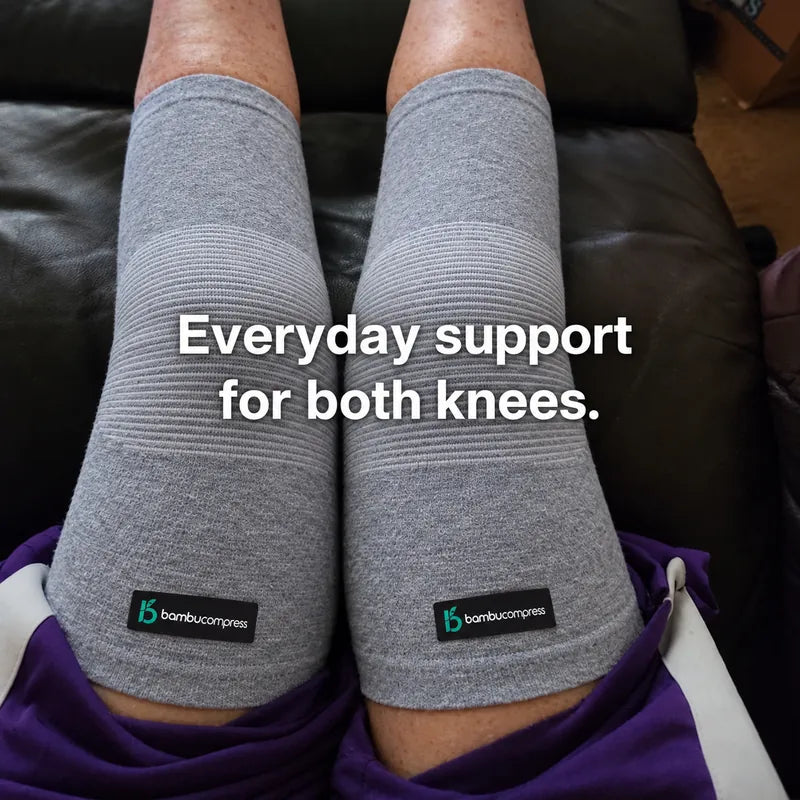 BambuCompress knee sleeve customer photo: Everyday support for both knees.