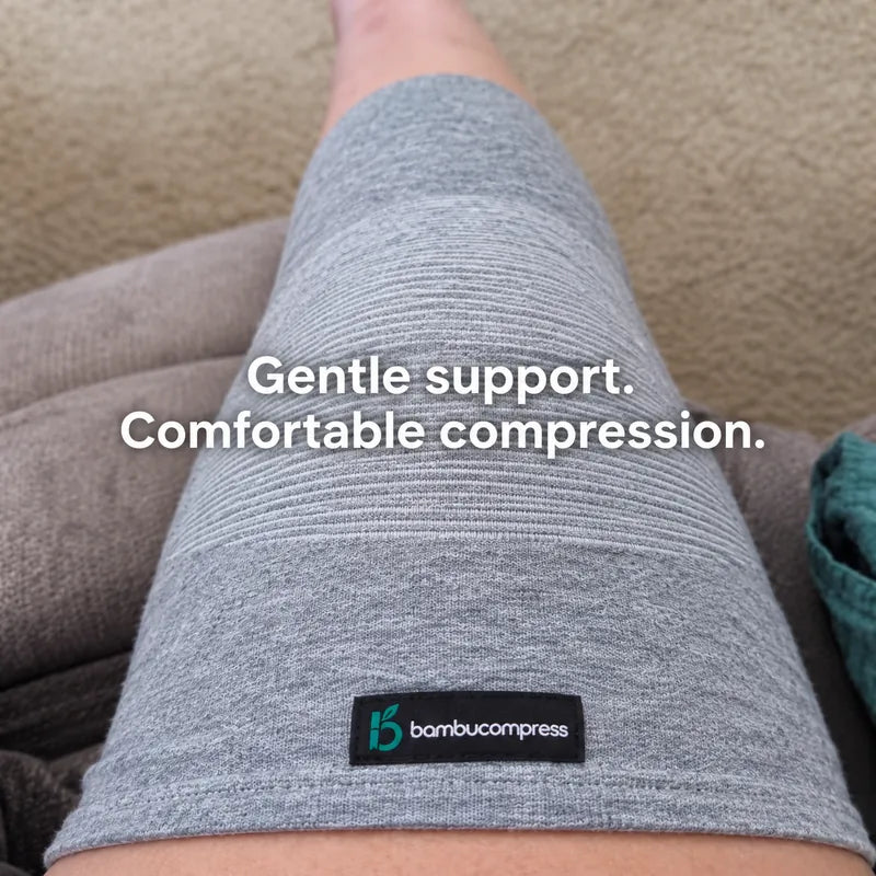 BambuCompress knee sleeve customer photo: Gentle support. Comfortable compression.
