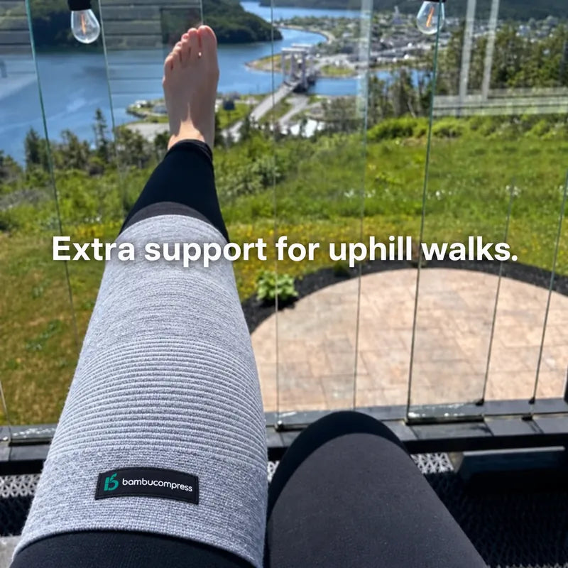 BambuCompress knee sleeve customer photo: Extra support for uphill walks.