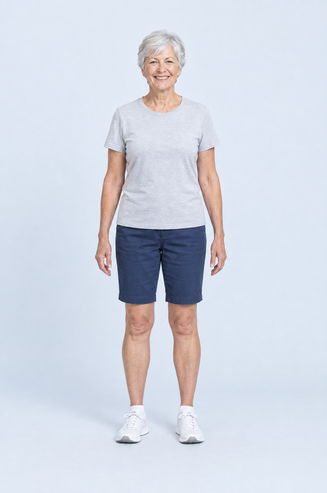Woman standing, with the common joint pain areas marked in red