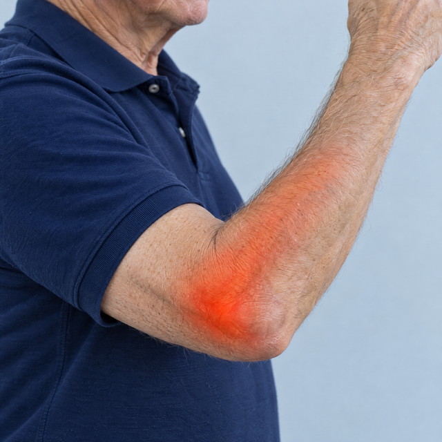 Outer elbow with the painful area highlighted in red