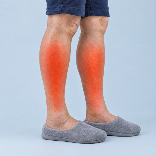 Lower legs with aching calves highlighted in red